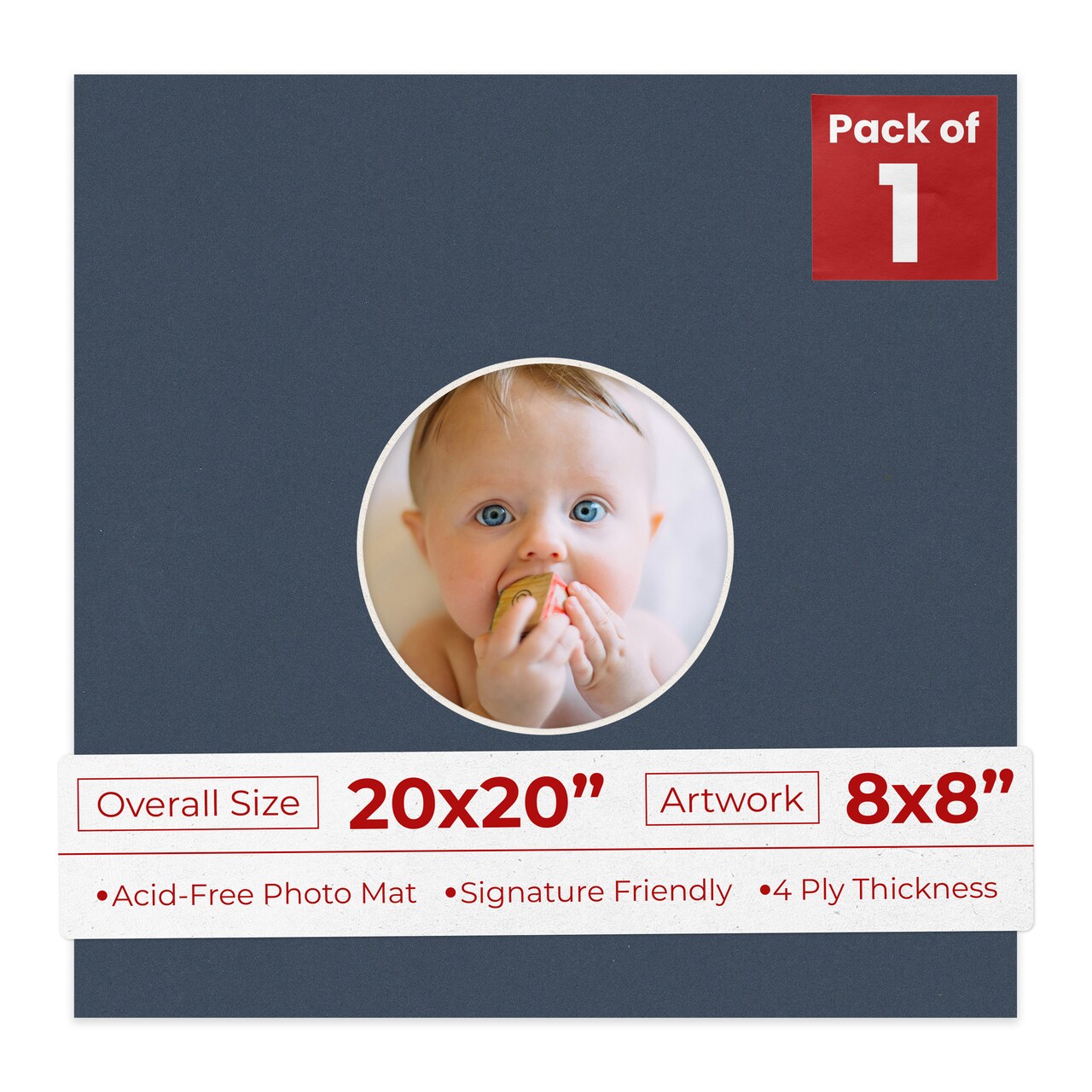 Navy Blue Mat Board for 20x20 Frames - Circle Opening for 8x8 Photos